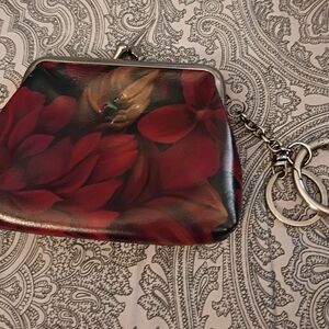 Patricia Nash Leather Floral Red Coin Purse Keychain - Women's Small Bag